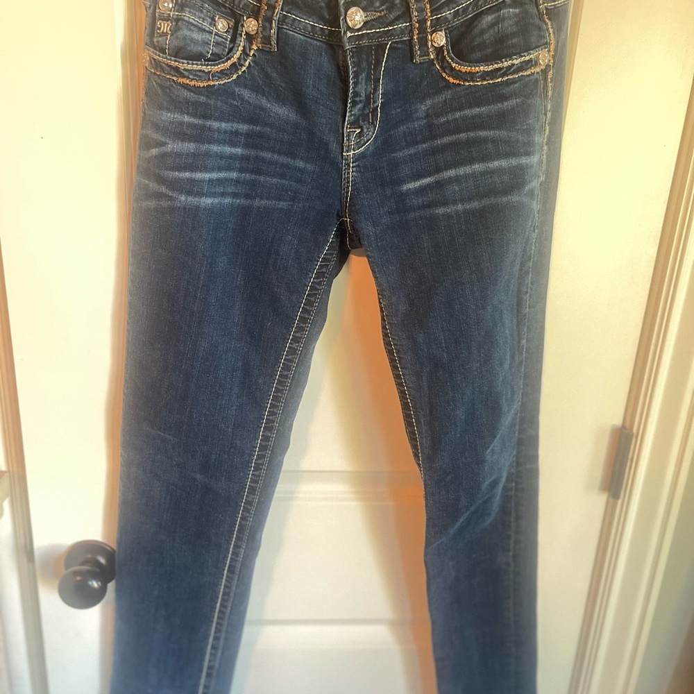 Miss Me Blue Skinny Jeans with Vintage Fading